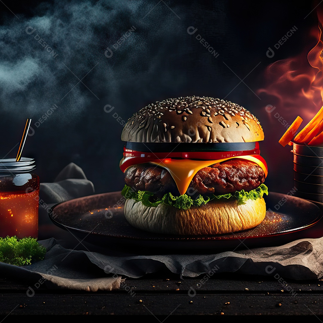 Retrato realista de Hambúrguer delicioso sobre fundo isolado