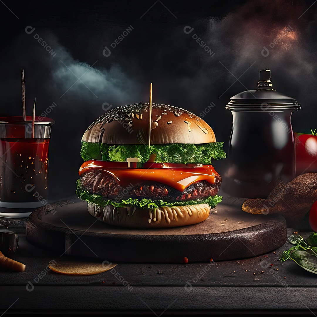 Retrato realista de Hambúrguer delicioso sobre fundo isolado