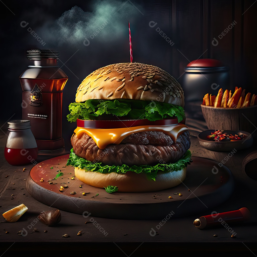 Retrato realista de Hambúrguer delicioso sobre fundo isolado