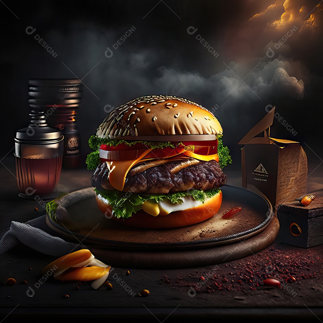 Retrato realista de Hambúrguer delicioso sobre fundo isolado