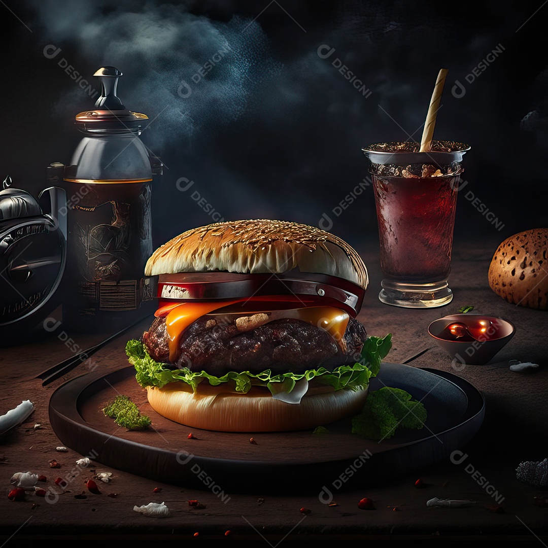 Retrato realista de Hambúrguer delicioso sobre fundo isolado