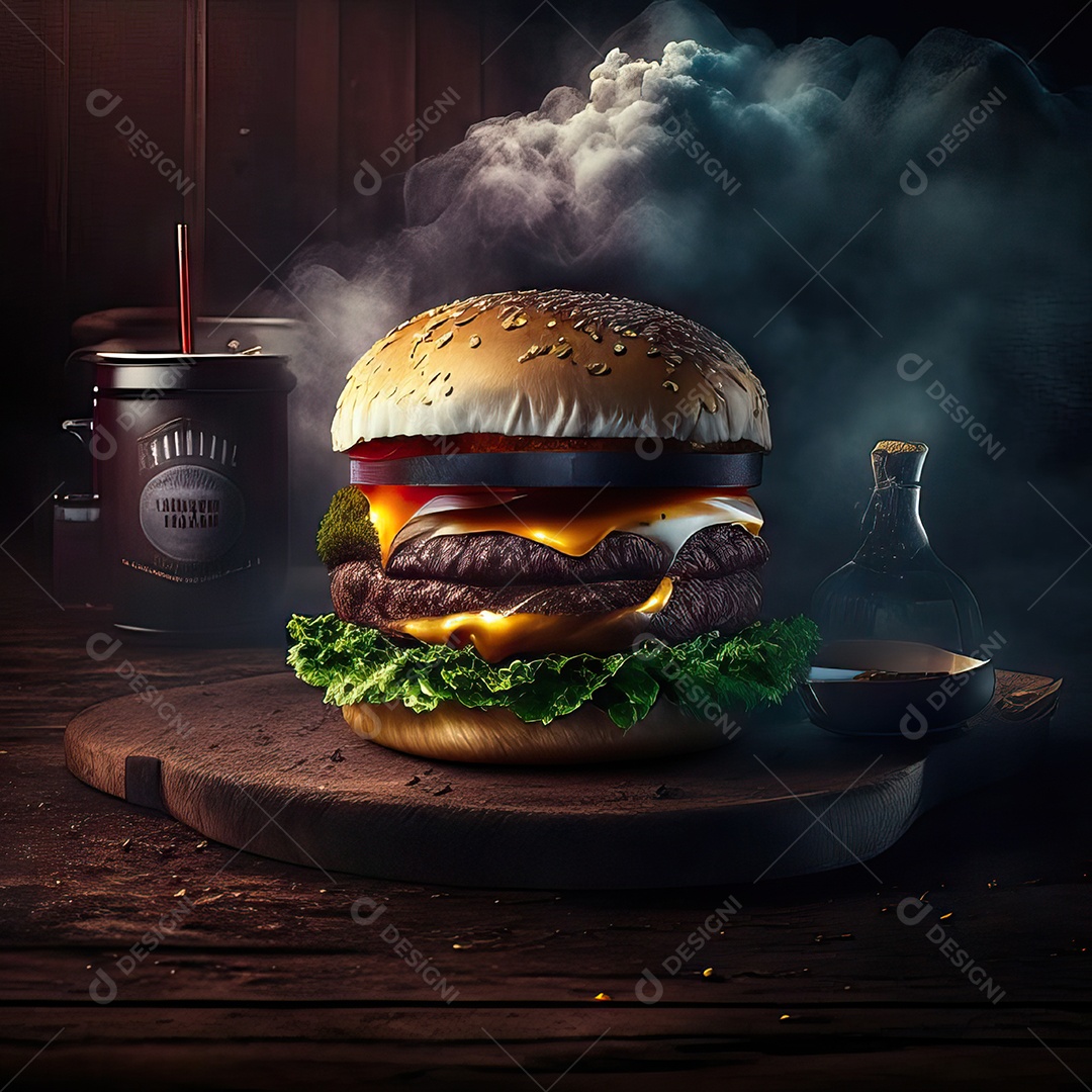 Retrato realista de Hambúrguer delicioso sobre fundo isolado