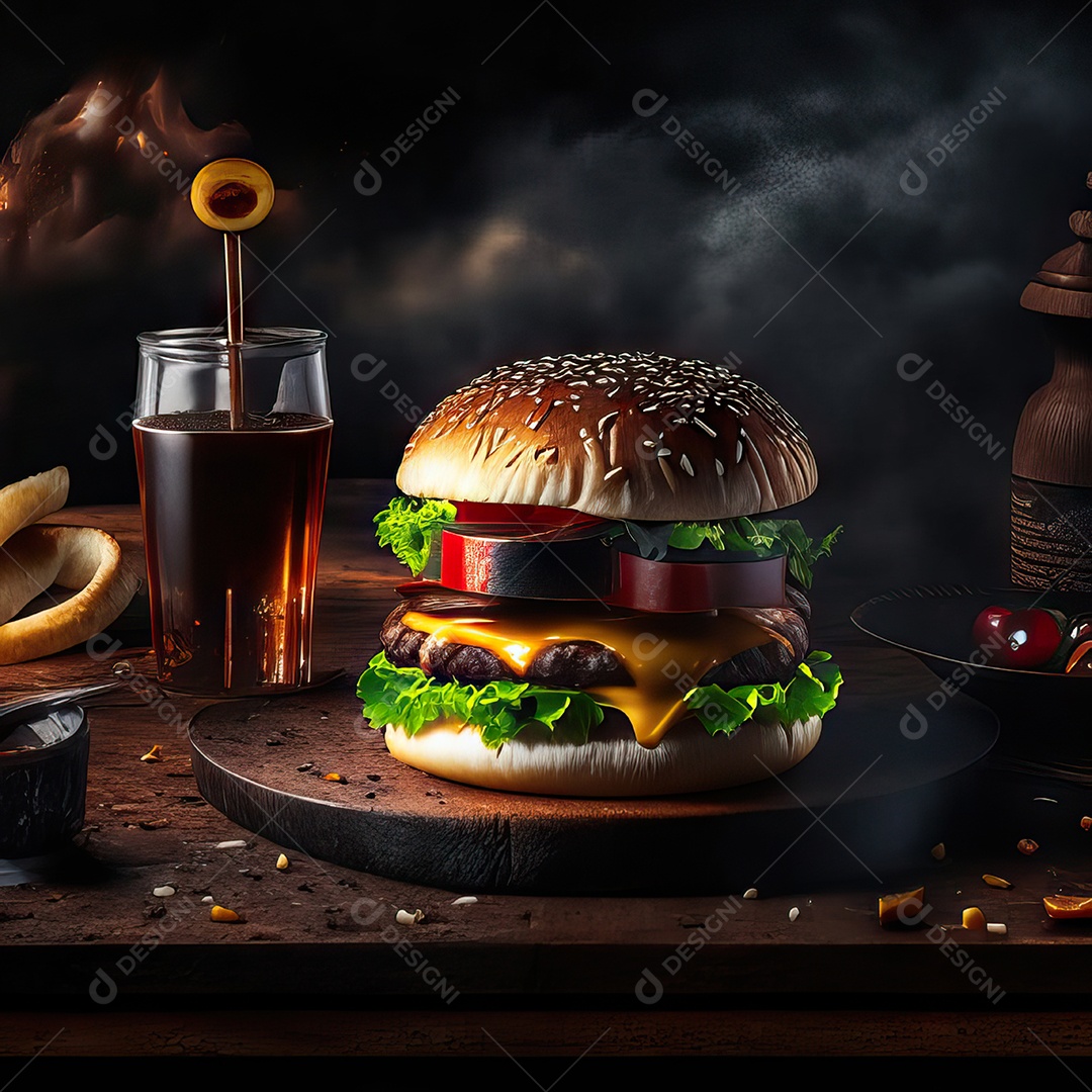 Retrato realista de Hambúrguer delicioso sobre fundo isolado