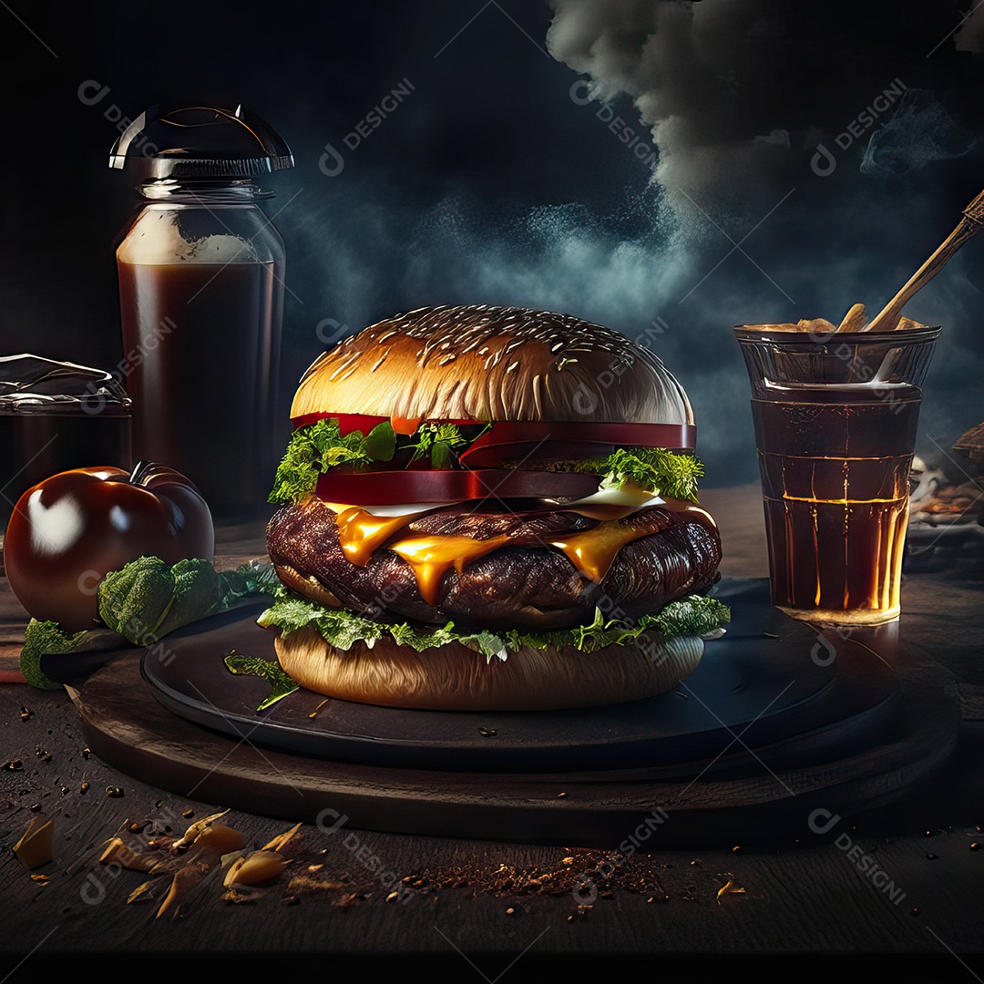 Retrato realista de Hambúrguer delicioso sobre fundo isolado