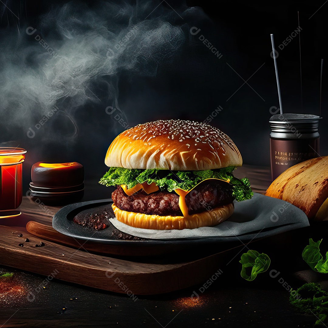 Retrato realista de Hambúrguer delicioso sobre fundo isolado