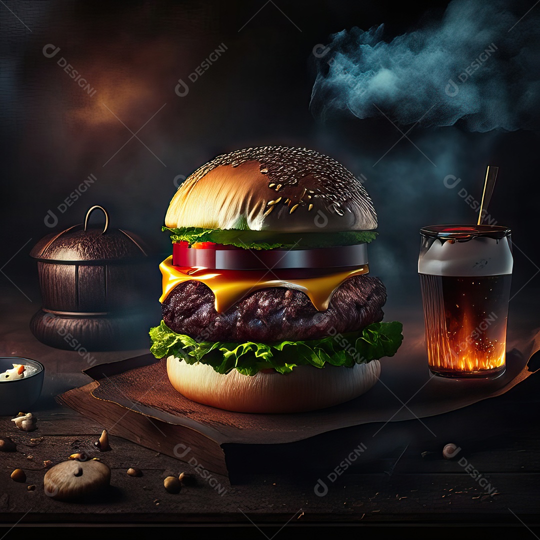 Retrato realista de Hambúrguer delicioso sobre fundo isolado