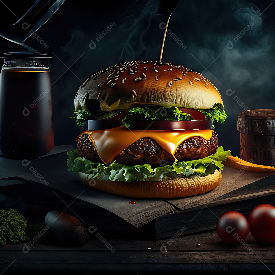 Retrato realista de Hambúrguer delicioso sobre fundo isolado