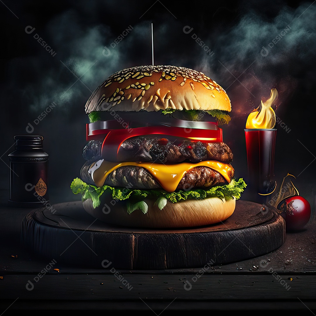 Retrato realista de Hambúrguer delicioso sobre fundo isolado