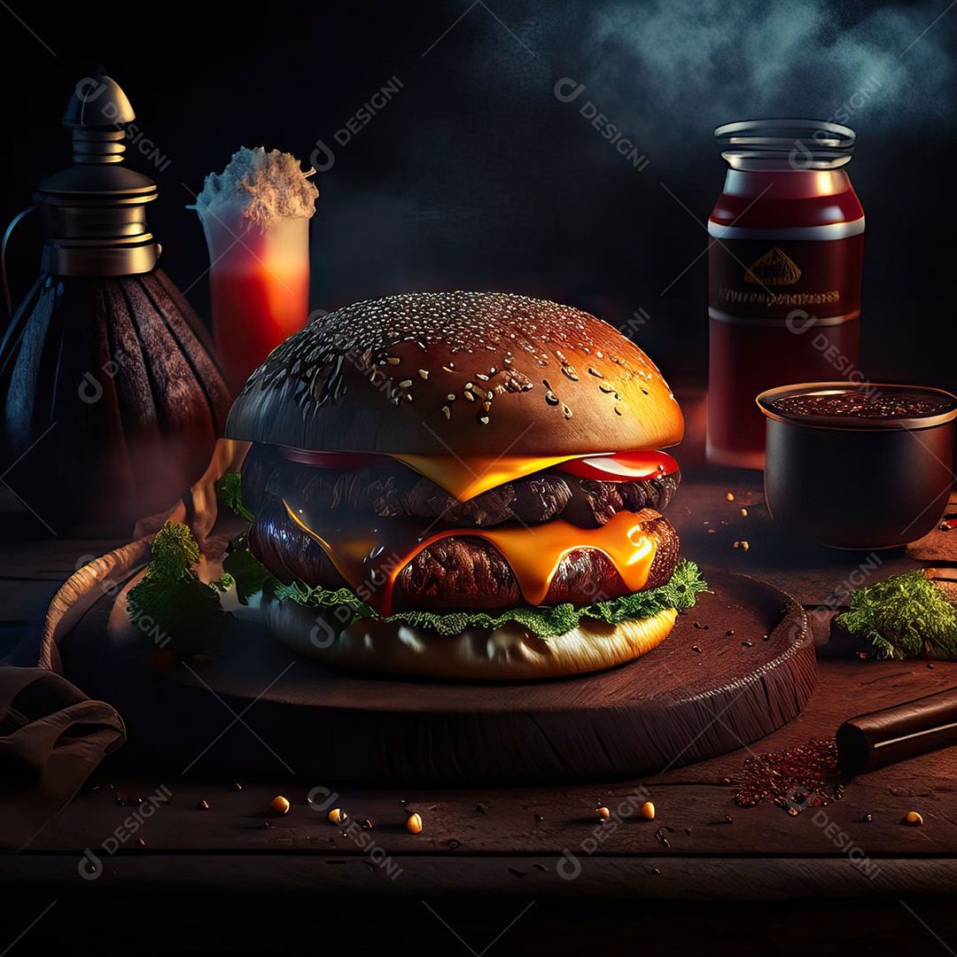 Retrato realista de Hambúrguer delicioso sobre fundo isolado