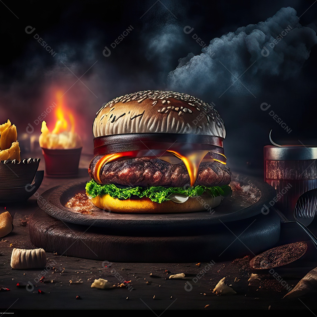 Retrato realista de Hambúrguer delicioso sobre fundo isolado