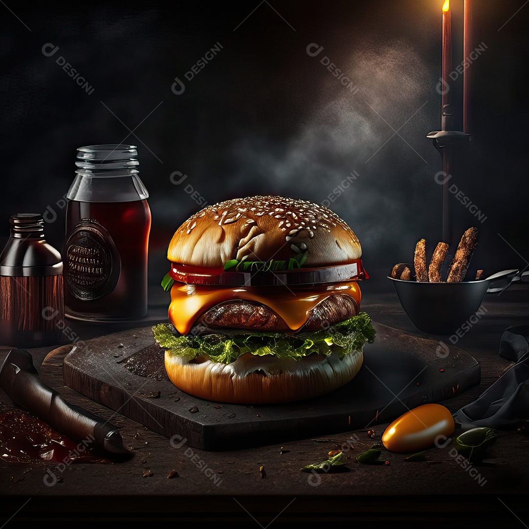 Retrato realista de Hambúrguer delicioso sobre fundo isolado