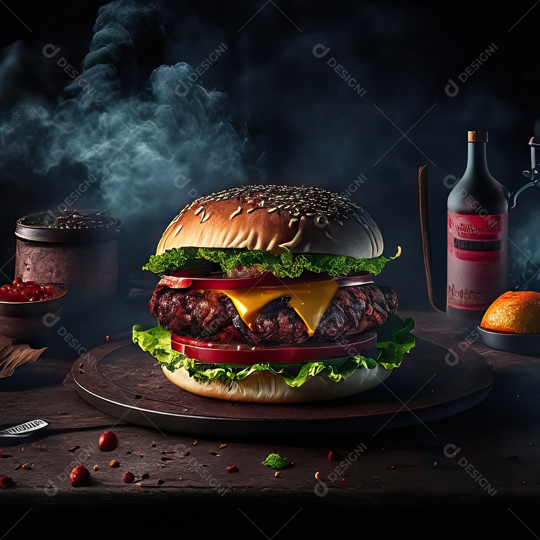 Retrato realista de Hambúrguer delicioso sobre fundo isolado