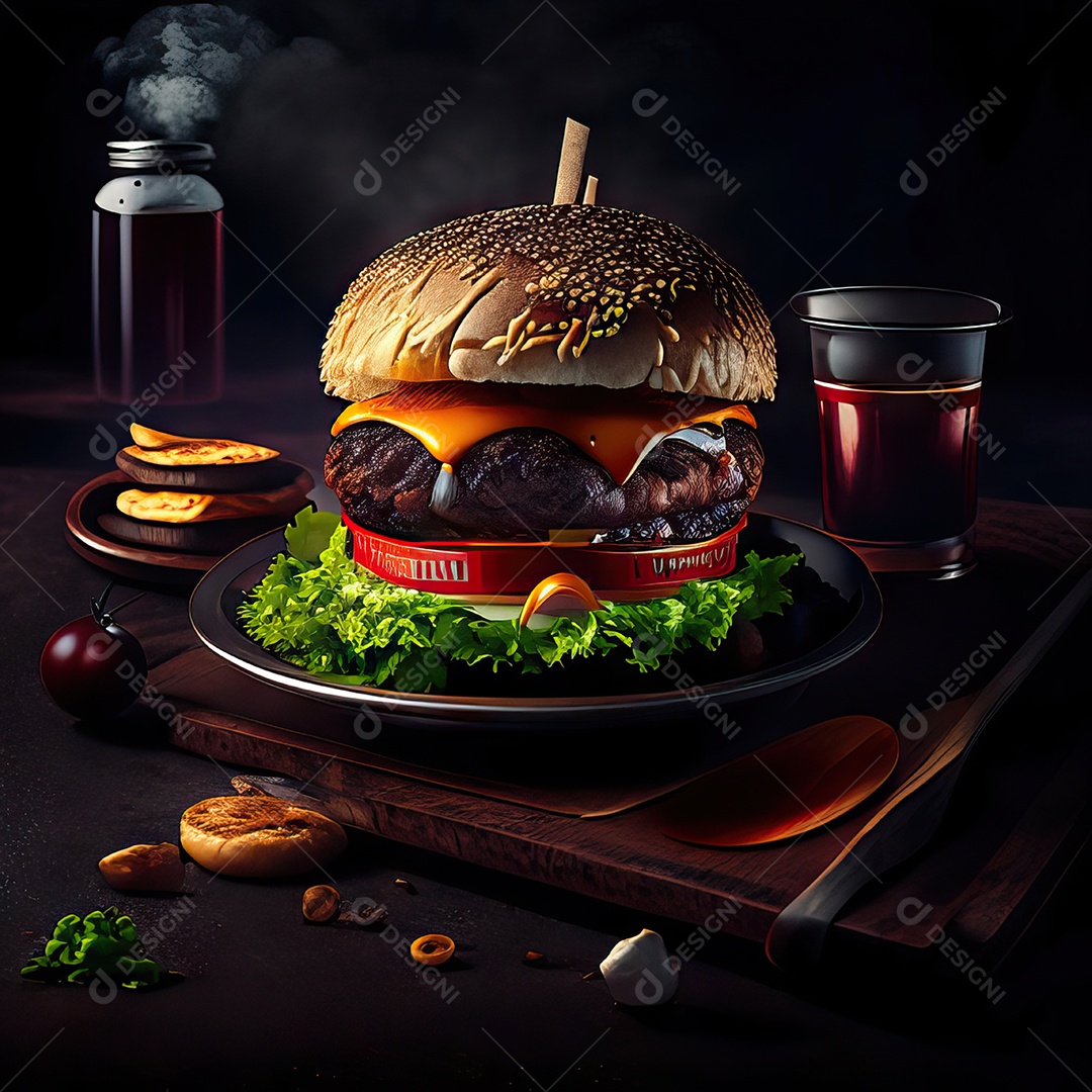 Retrato realista de Hambúrguer delicioso sobre fundo isolado