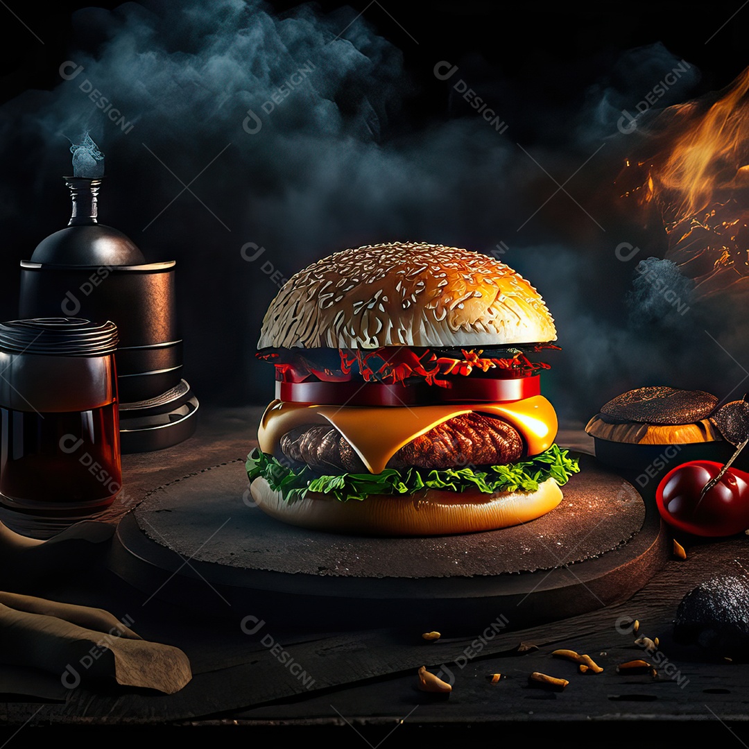 Retrato realista de Hambúrguer delicioso sobre fundo isolado