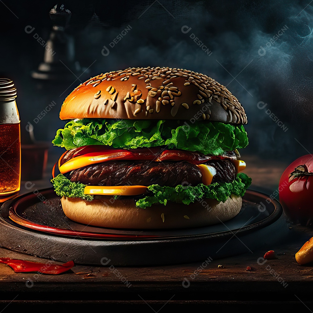 Retrato realista de Hambúrguer delicioso sobre fundo isolado