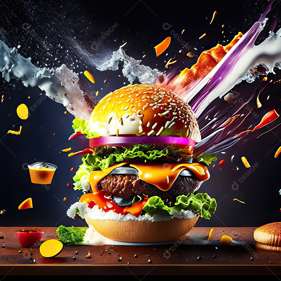 Retrato realista de Hambúrguer delicioso sobre fundo isolado