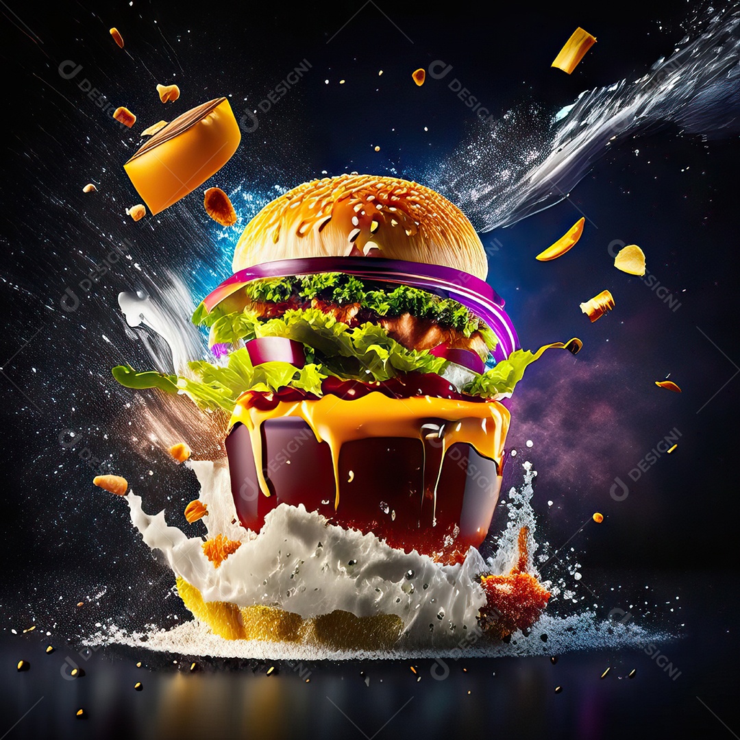 Retrato realista de Hambúrguer delicioso sobre fundo isolado