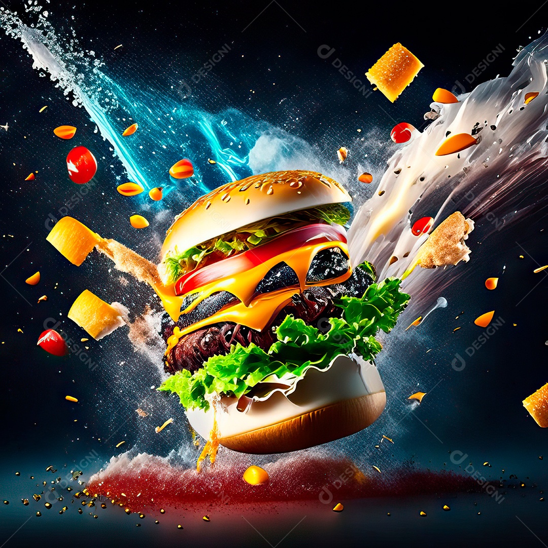 Retrato realista de Hambúrguer delicioso sobre fundo isolado