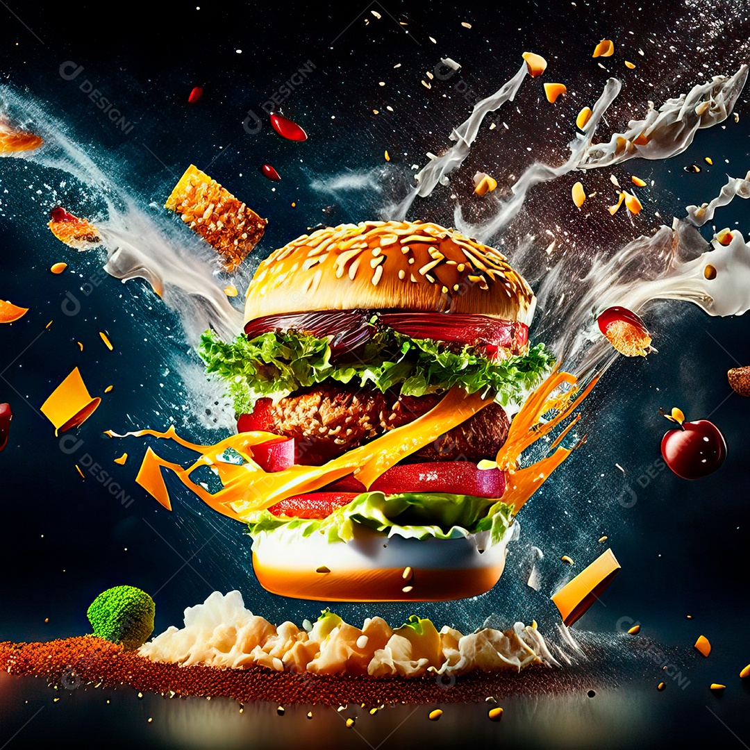 Retrato realista de Hambúrguer delicioso sobre fundo isolado