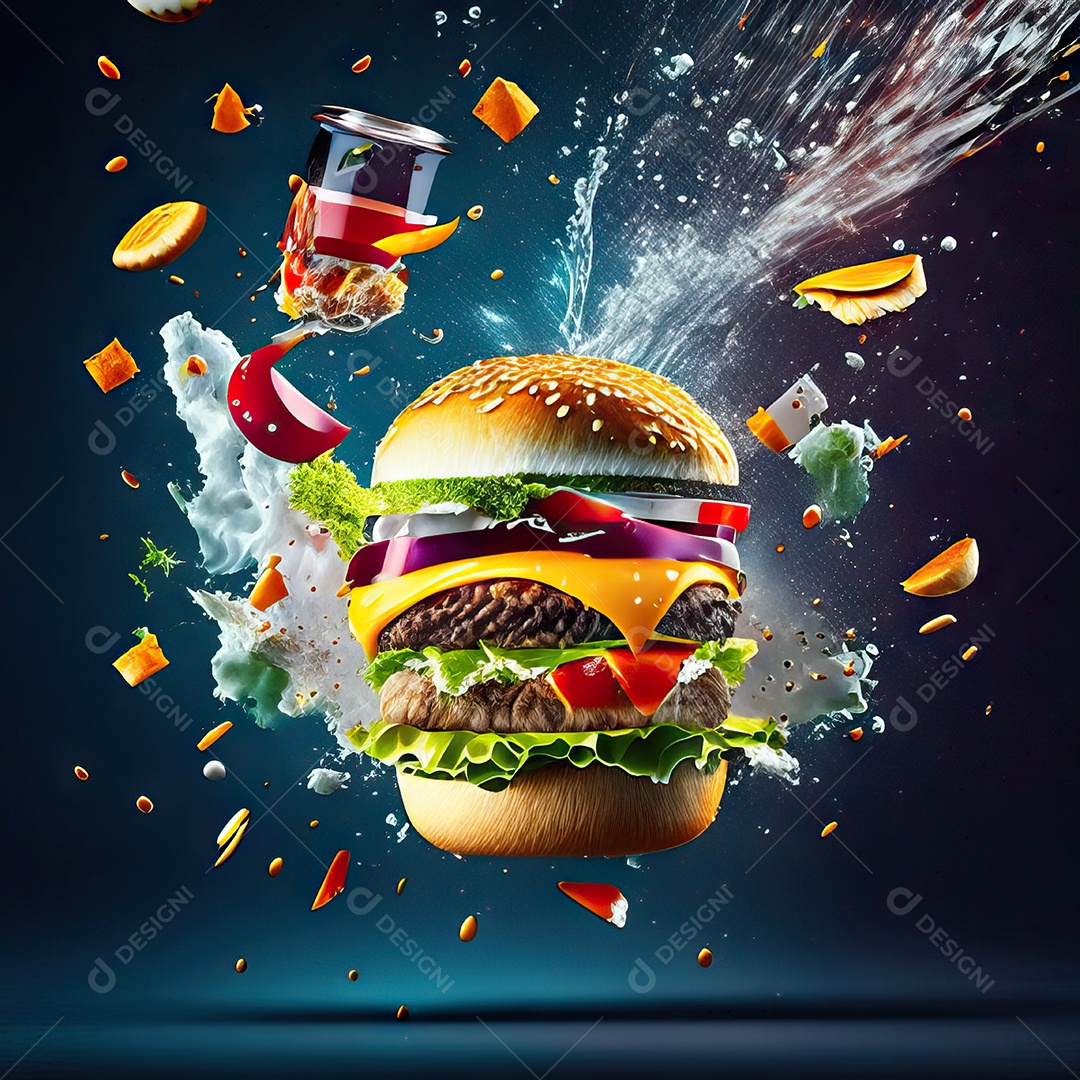 Retrato realista de Hambúrguer delicioso sobre fundo isolado