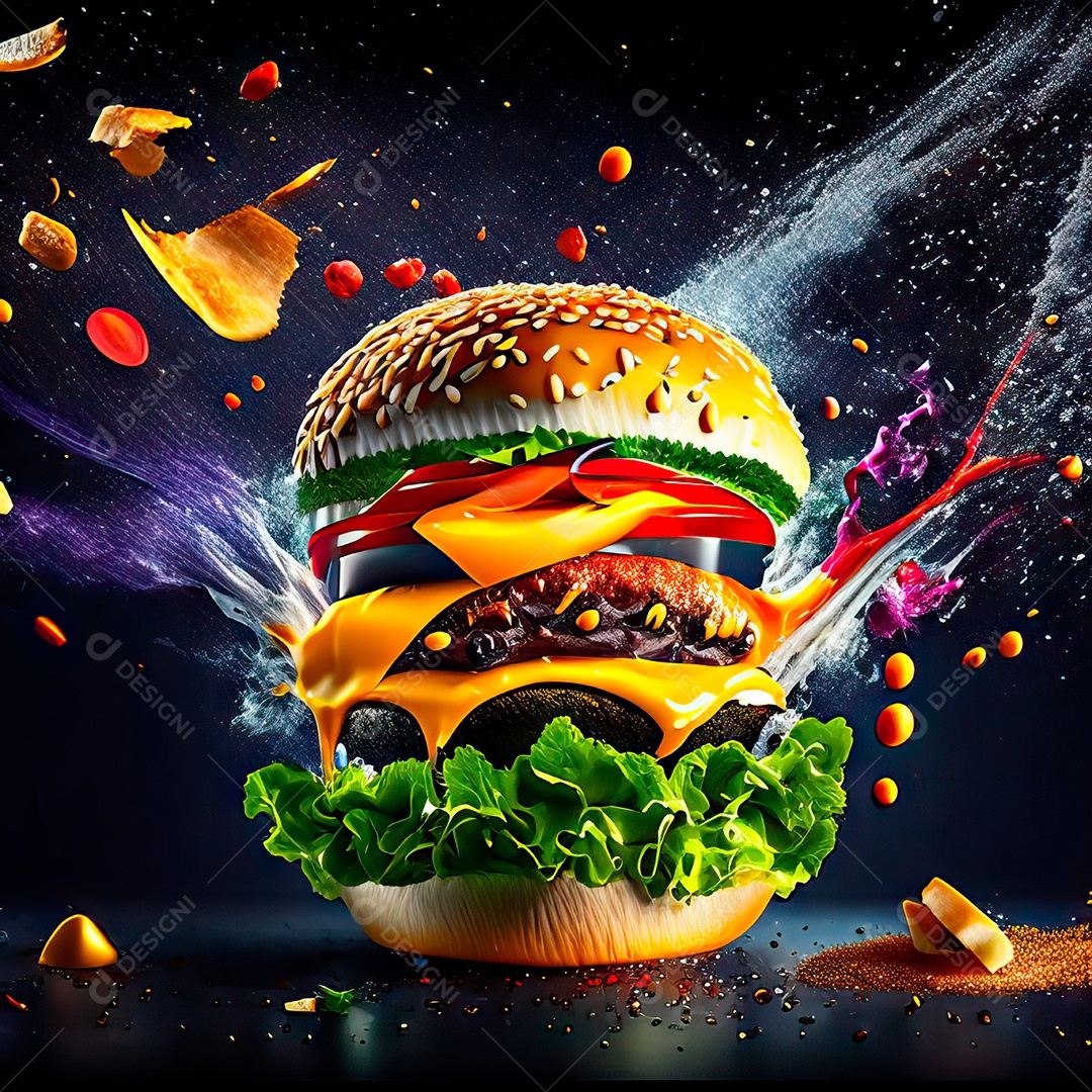 Retrato realista de Hambúrguer delicioso sobre fundo isolado