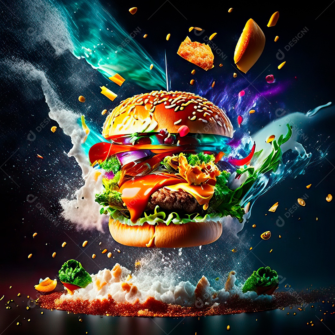 Retrato realista de Hambúrguer delicioso sobre fundo isolado