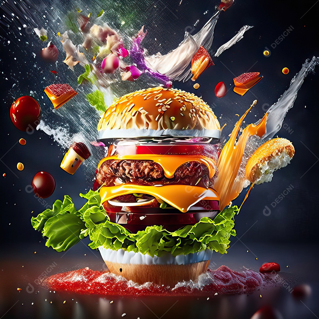 Retrato realista de Hambúrguer delicioso sobre fundo isolado