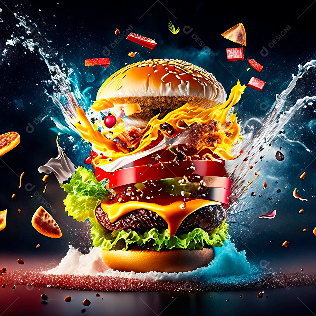 Retrato realista de Hambúrguer delicioso sobre fundo isolado