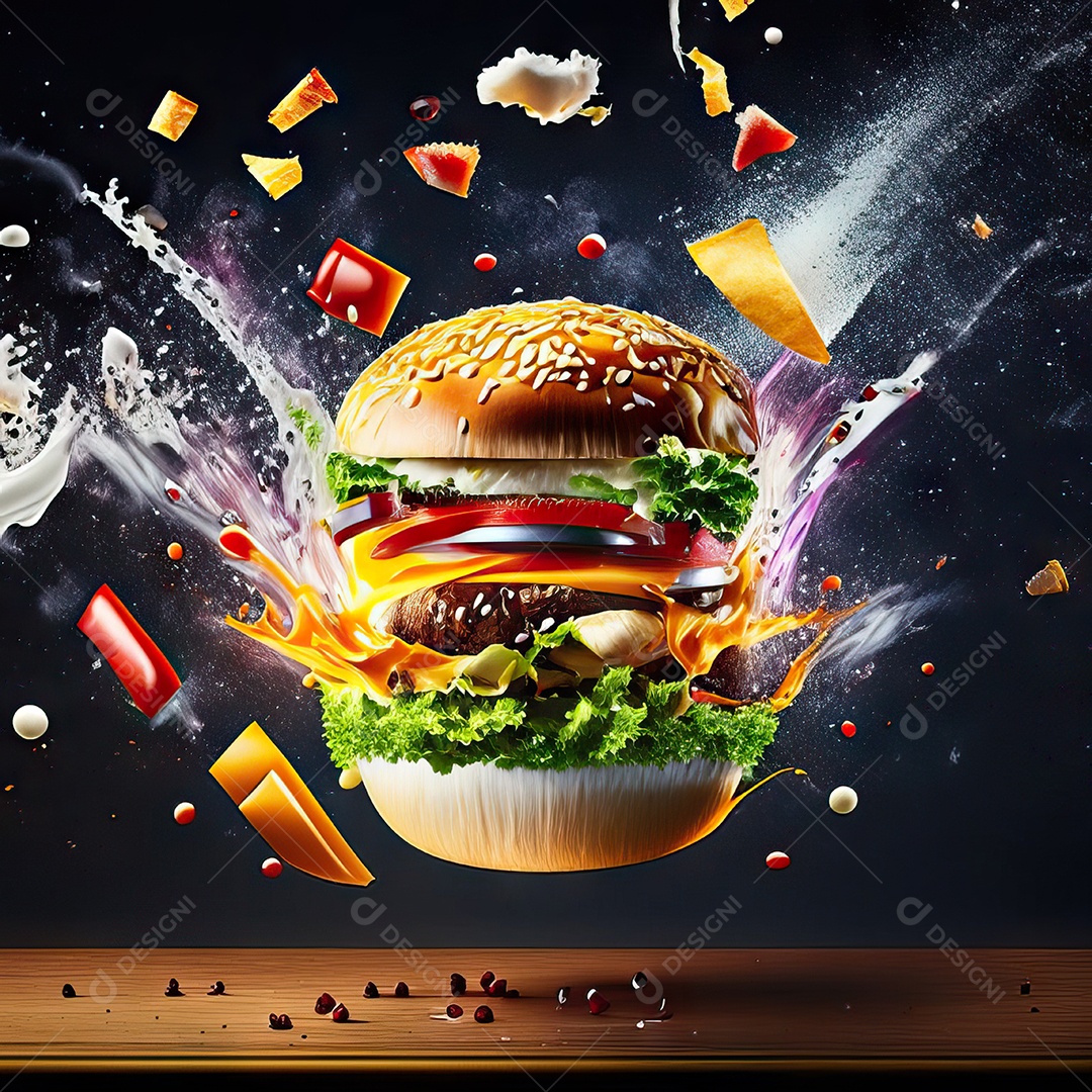 Retrato realista de Hambúrguer delicioso sobre fundo isolado