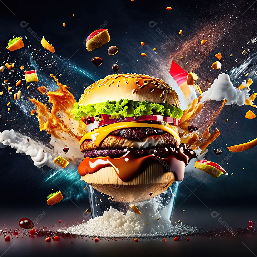 Retrato realista de Hambúrguer delicioso sobre fundo isolado