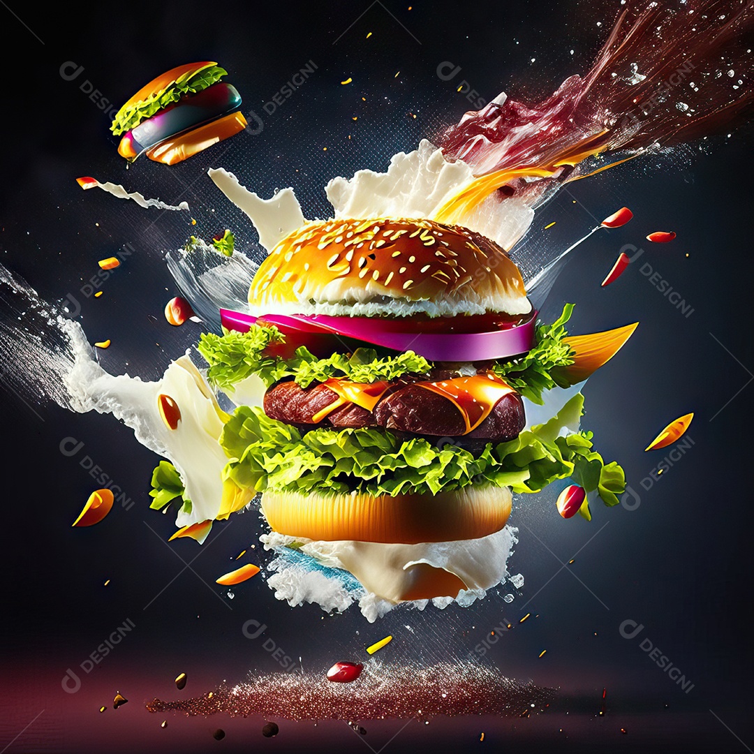 Retrato realista de Hambúrguer delicioso sobre fundo isolado