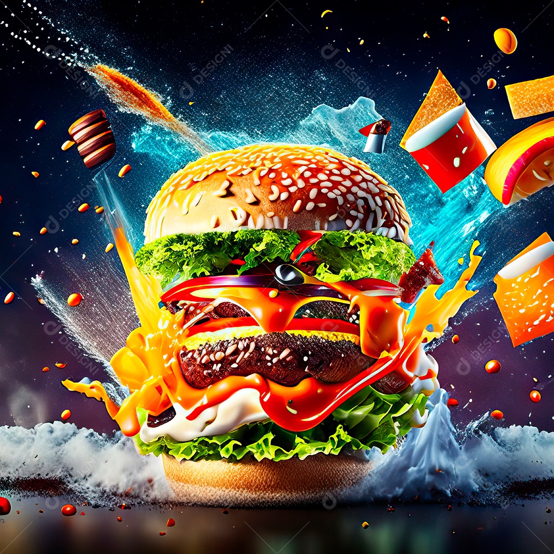 Retrato realista de Hambúrguer delicioso sobre fundo isolado