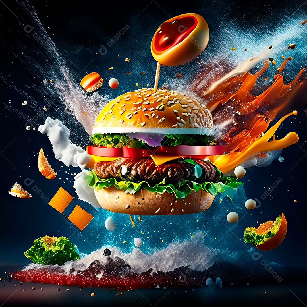 Retrato realista de Hambúrguer delicioso sobre fundo isolado