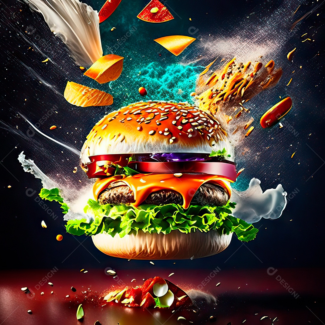 Retrato realista de Hambúrguer delicioso sobre fundo isolado