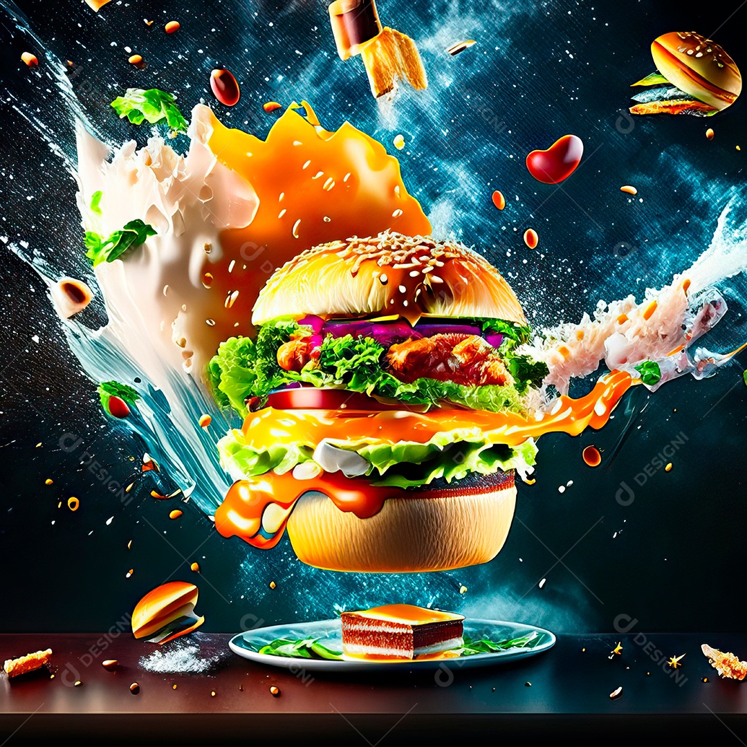 Retrato realista de Hambúrguer delicioso sobre fundo isolado