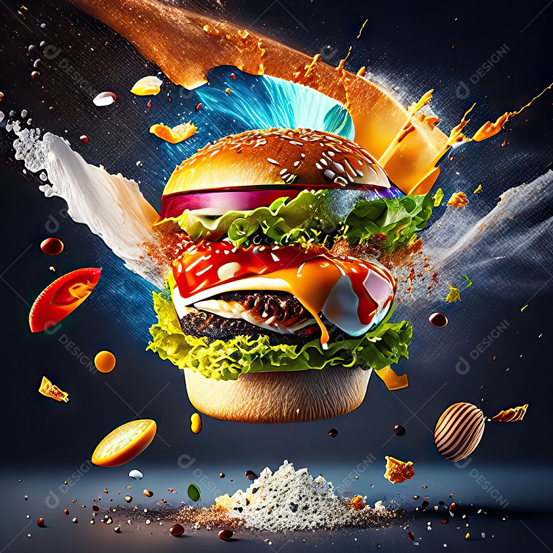 Retrato realista de Hambúrguer delicioso sobre fundo isolado