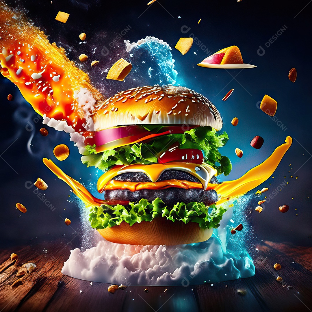 Retrato realista de Hambúrguer delicioso sobre fundo isolado