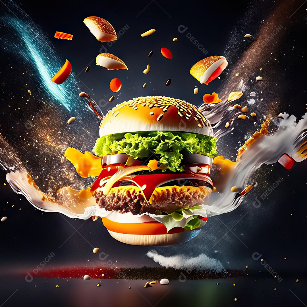 Retrato realista de Hambúrguer delicioso sobre fundo isolado