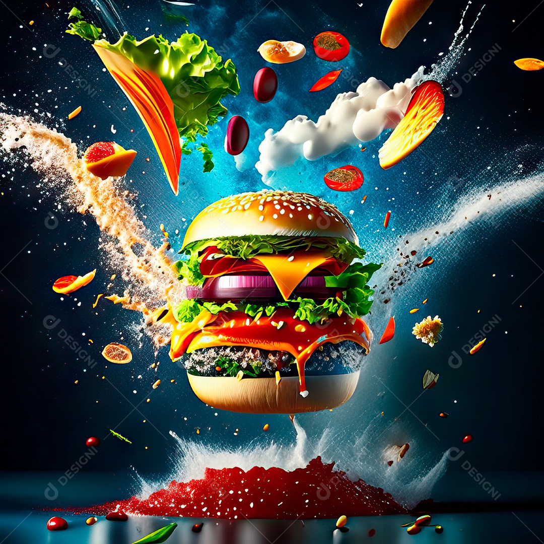 Retrato realista de Hambúrguer delicioso sobre fundo isolado