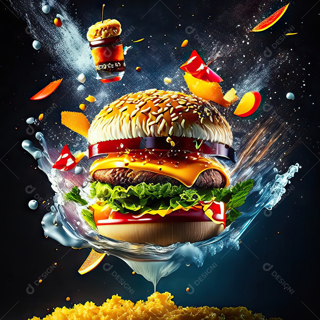 Retrato realista de Hambúrguer delicioso sobre fundo isolado