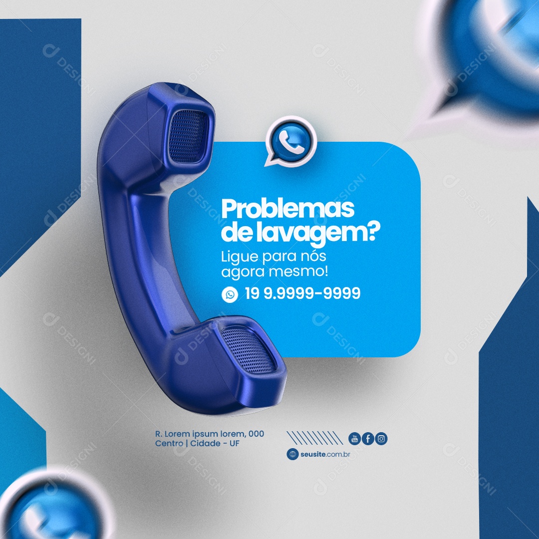 Assistência de Máquinas Problemas de Lavagem Social Media PSD Editável