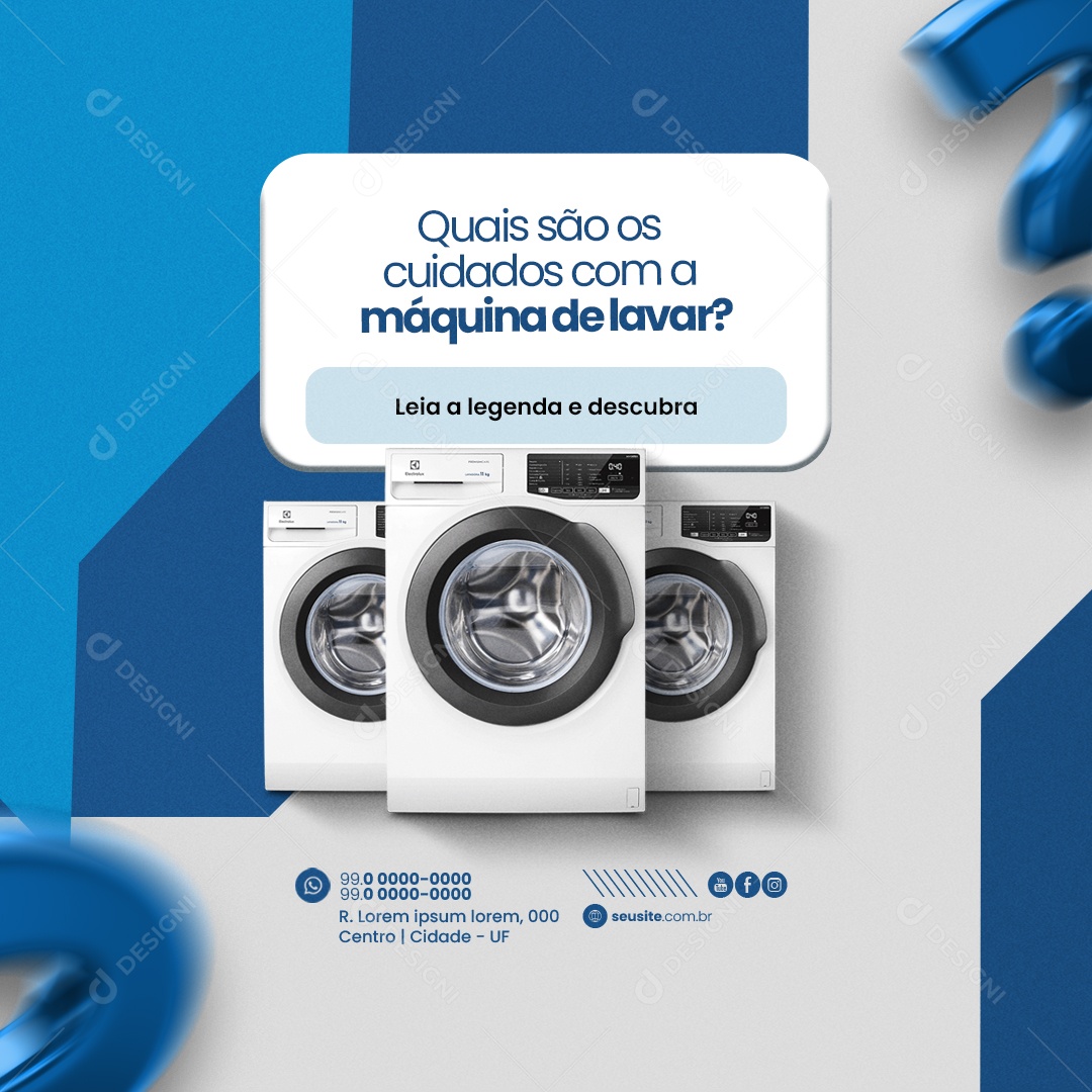 Assistência de Máquinas Quais são os Cuidados a Máquina de Lavar Social Media PSD Editável