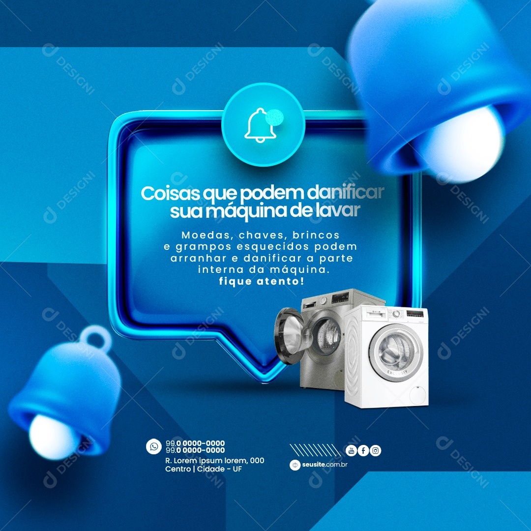 Assistência de Máquinas Coisas que Podem Danificar sua Máquina de Lavar Social Media PSD Editável