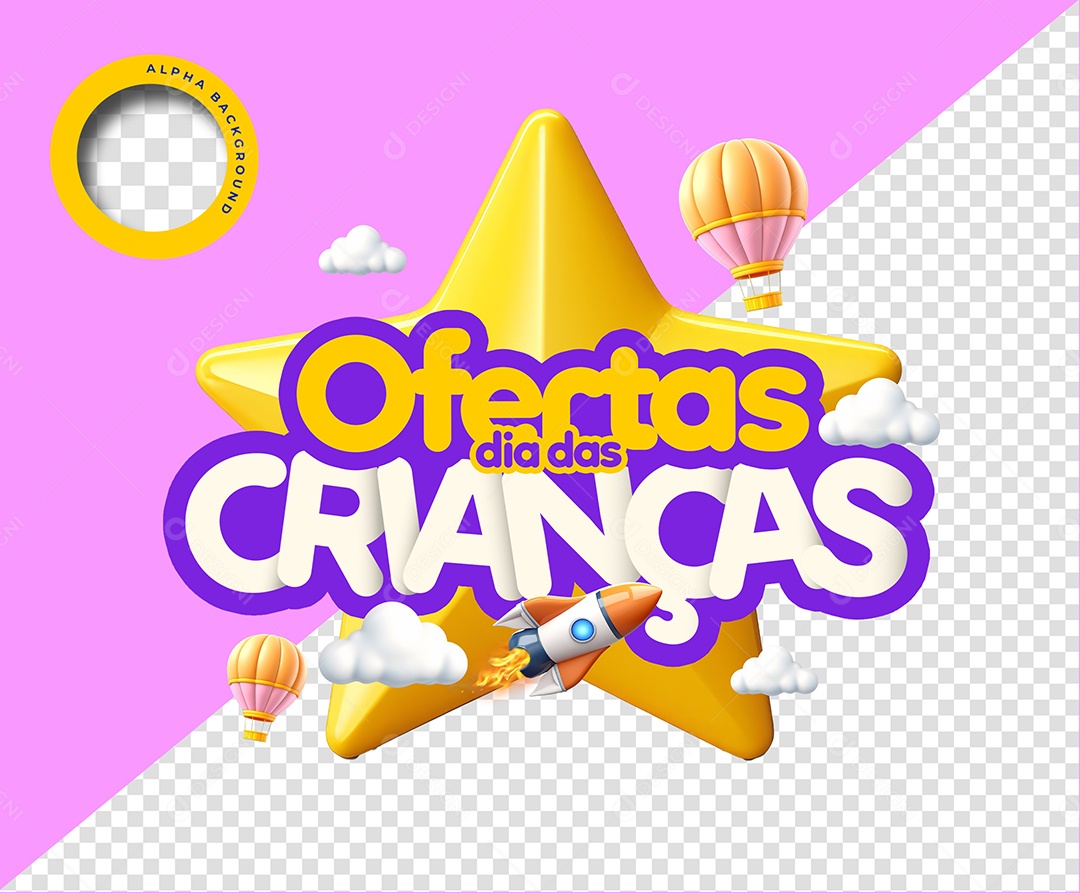 Ofertas Dia das Crianças Selo 3D para Composição PSD