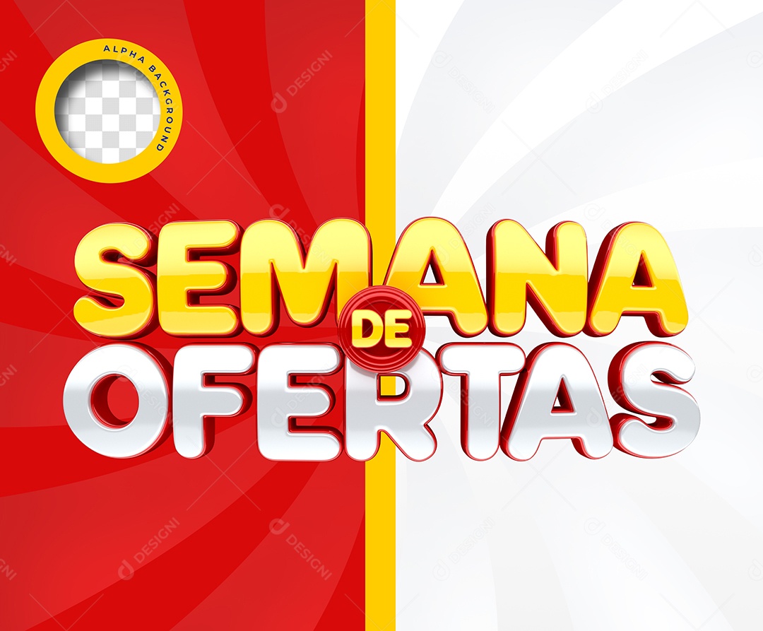 Texto 3D Semana De Ofertas Dourado Vermelho e Branco para Composição PSD