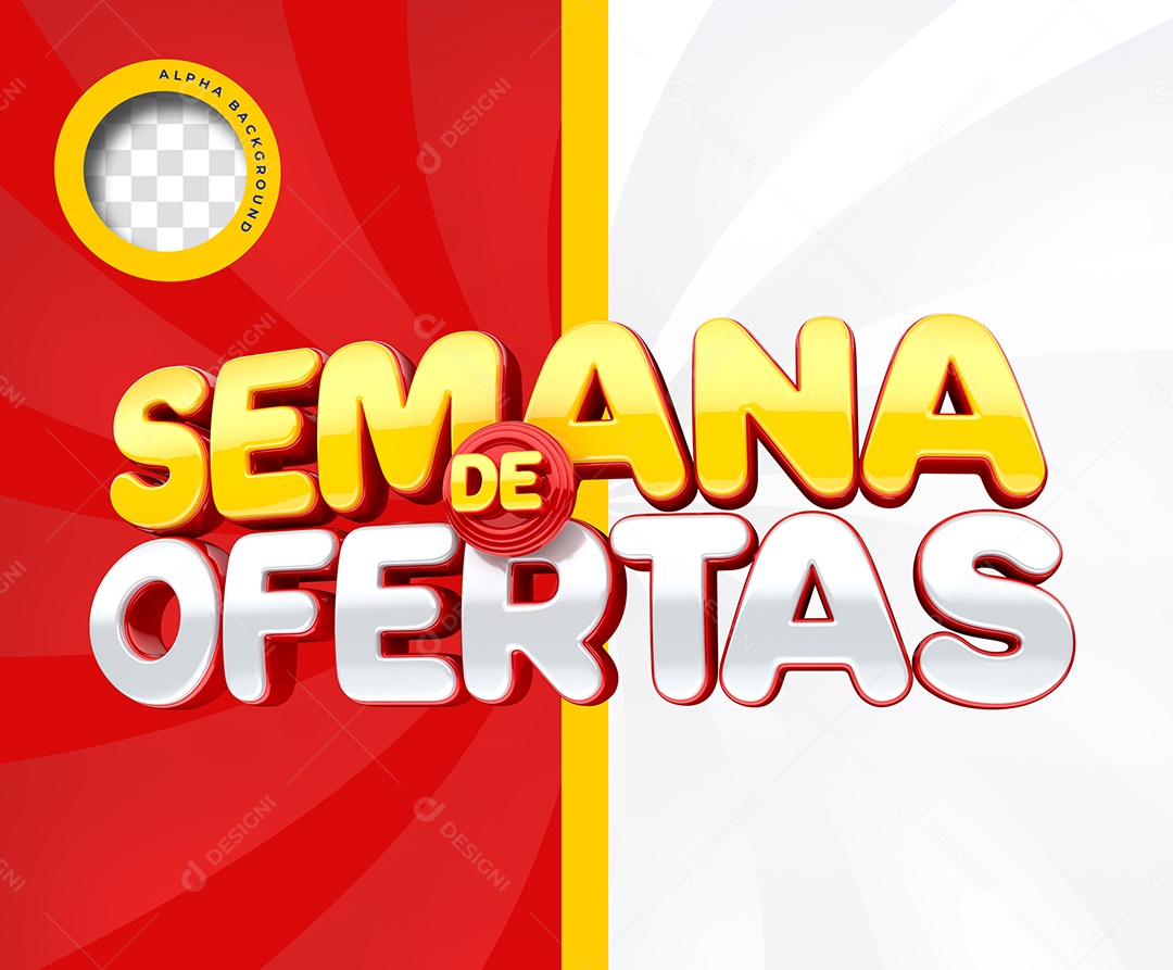 Texto 3D Semana De Ofertas Dourado Vermelho e Branco para Composição PSD