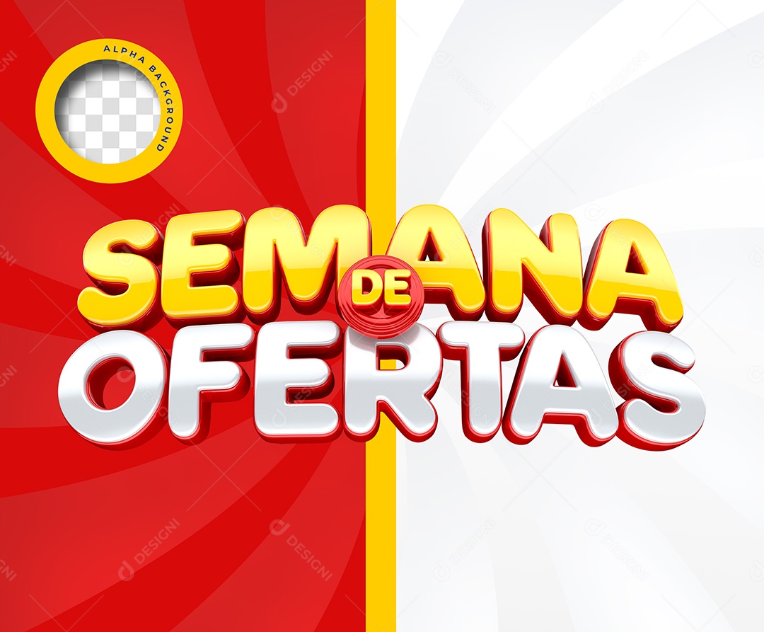 Semana De Ofertas Texto 3D Dourado Vermelho e Branco para Composição PSD