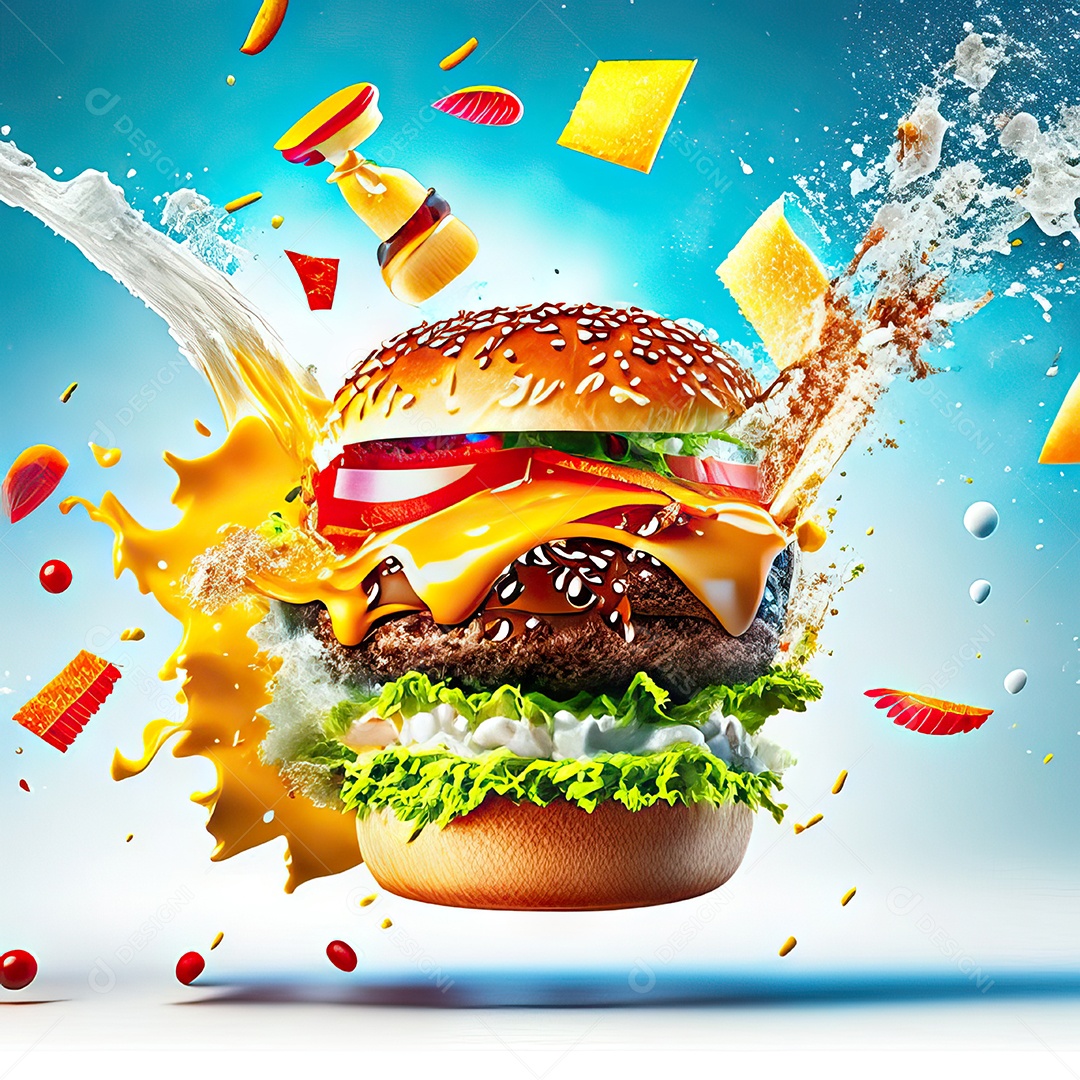 Retrato realista Delicioso hamburguer sobre fundo isolado