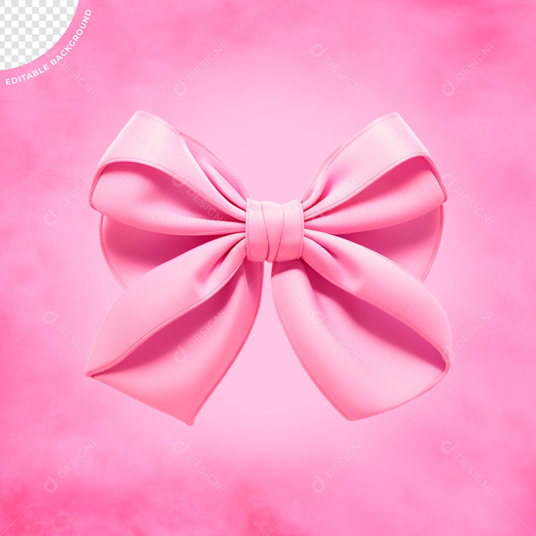 Laço Borboleta de Outubro Rosa Elemento 3D para Composição PSD