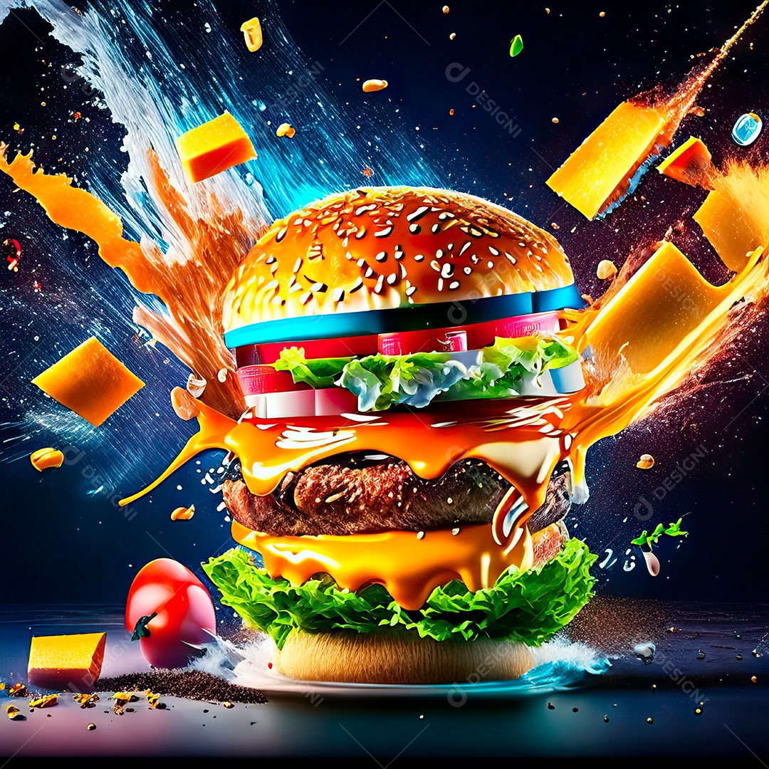 Retrato realista Delicioso hamburguer sobre fundo isolado